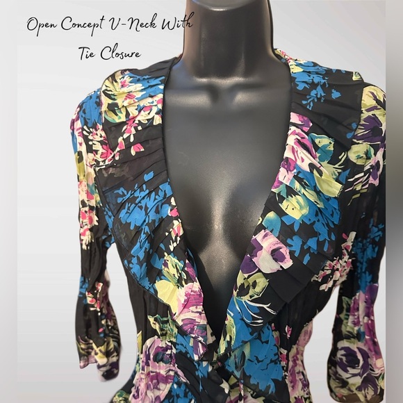 Nue Options Women’s Pleated Print 3/4 Sleeve Open Front Dress Casual Top Size M - Picture 8 of 8